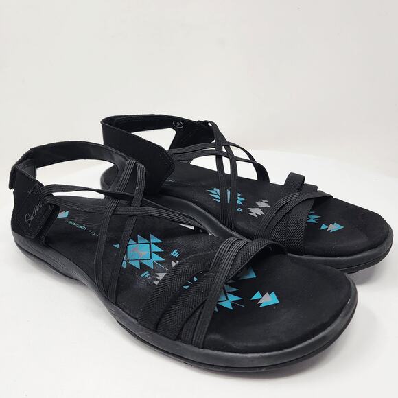 Skechers Reggae Slim Take Two Sandals Women 9 Black Strappy Memory Foam Active - Picture 1 of 11